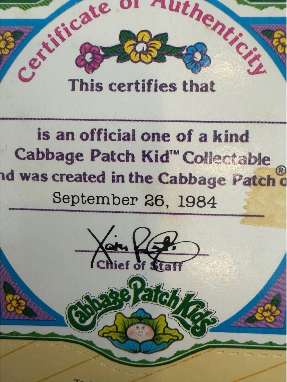 Vtg 1984 Cabbage Patch Kids 1st Edition Marna Jane W/Rattle NIB